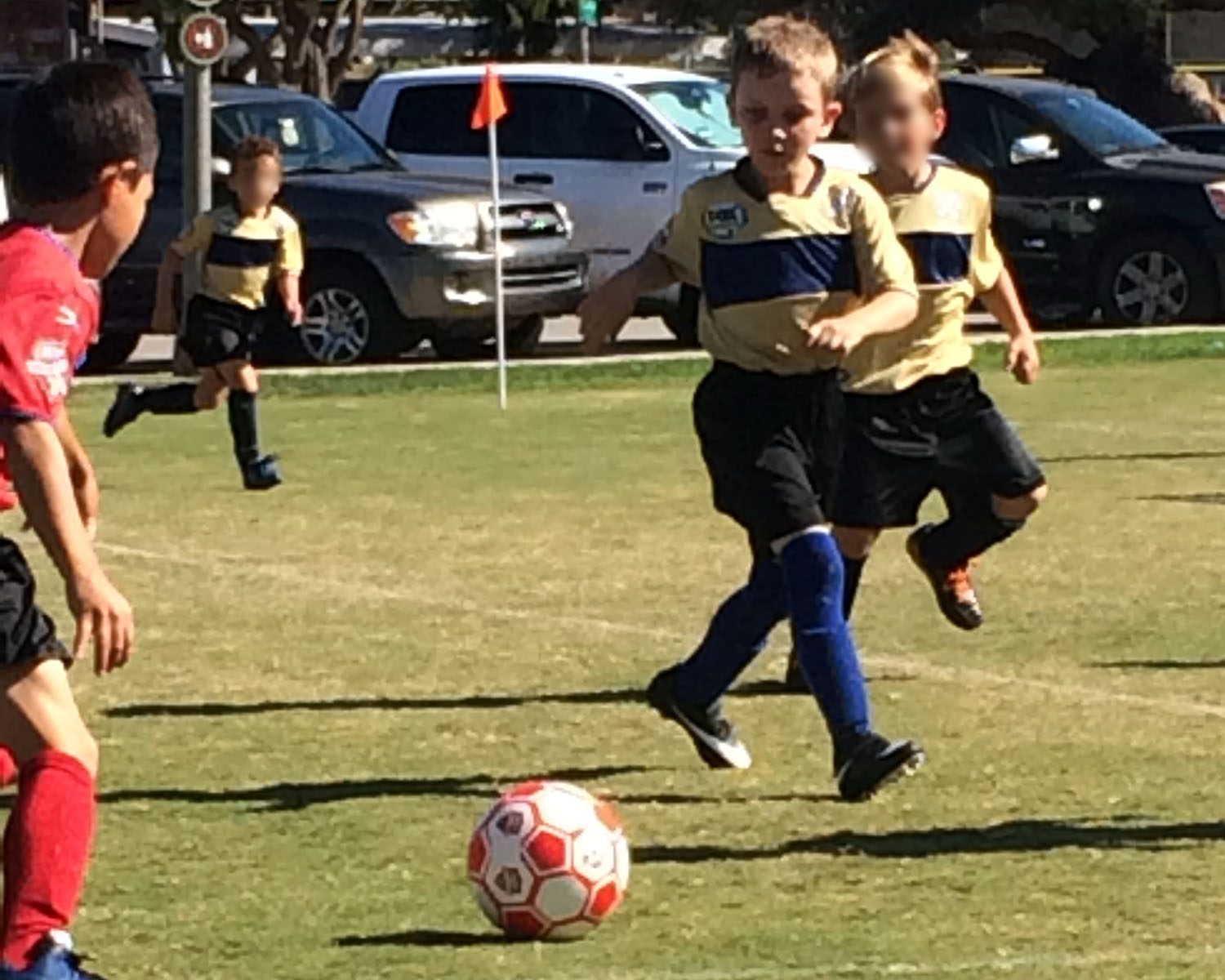 A boy playing soccer