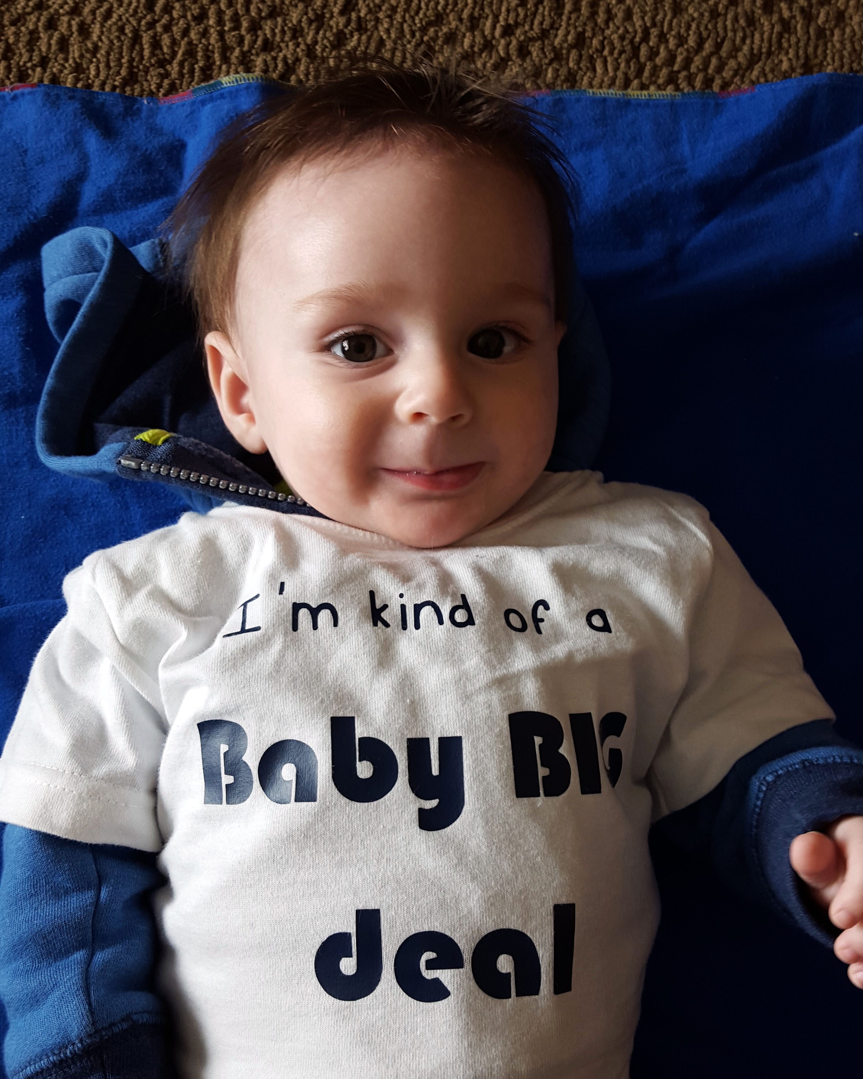 Sawyer wearing Baby Big Deal shirt
