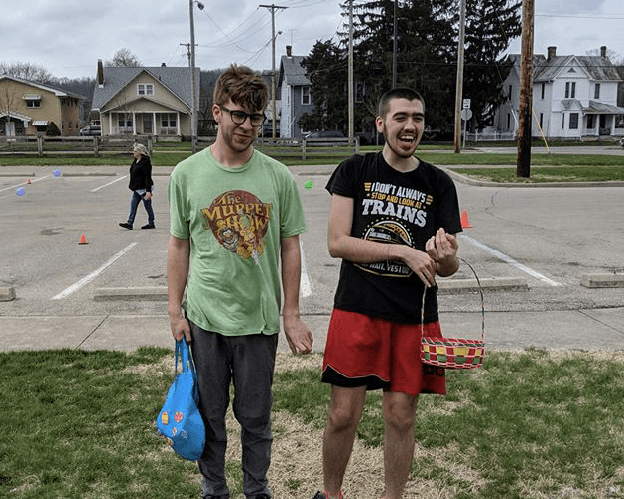 Two boys at an Easter egg hunt