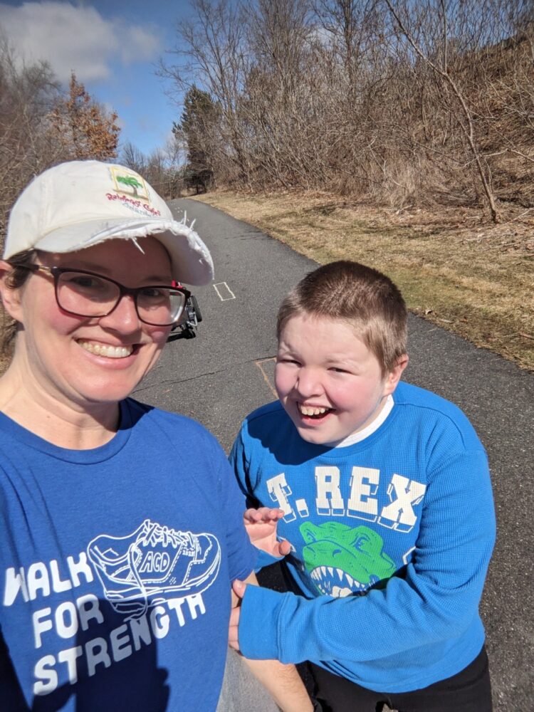 Mom and son walking for WFS